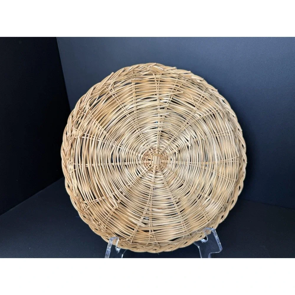 Set of 6 Wicker Rattan Paper Plate Holders Natural Woven Picnic BBQ Cottage